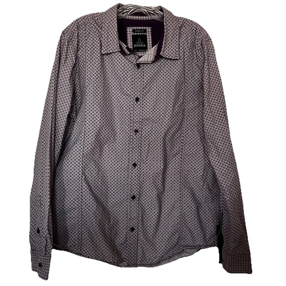 PrAna Mens  Button Up Large Cotton‎ Long Sleeve Purple Retro Slim Fit Vacation - Picture 1 of 7